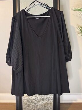 City Chic Black V-Neck Blouse with Puff Sleeves